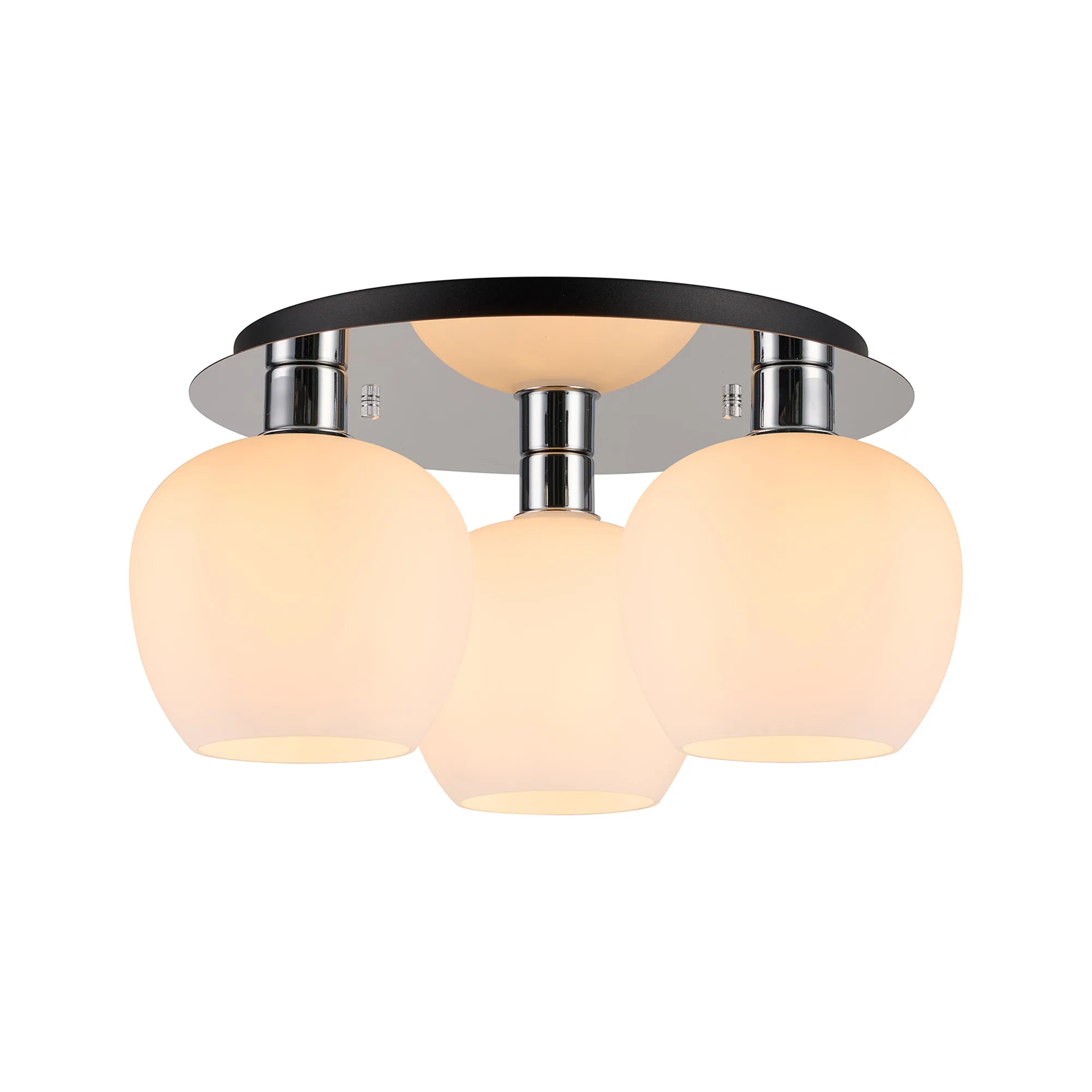 DK1347  Lori 40cm Round Ceiling Flush, 3 Light Flush Fitting, Polished Chrome/Opal Wine Shades